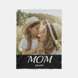 Mom Established ブラックモダンスクリプト 写真入り フリースブランケット