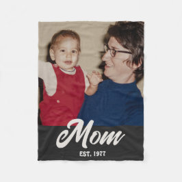Mom Established ブラック・グルービー・スクリプト 写真入り フリースブランケット