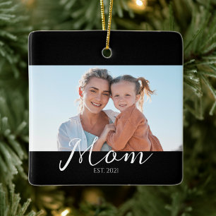 Mom Established ブラック ホワイト スクリプト 写真 セラミックオーナメント