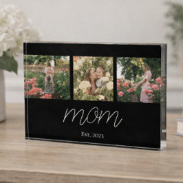 Mom Established モダンな筆記体 ブラック 3 枚の写真 フォトブロック