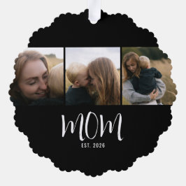 Mom Established モダンスクリプト ブラック 3 写真 オーナメントカード