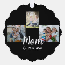 Mom Established モダンスクリプト ブラック 3 写真 オーナメントカード