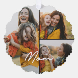 Mom Established モダンスクリプト ブラック 3 写真 オーナメントカード
