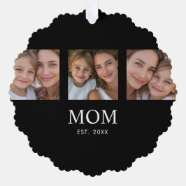 Mom Established モダンスクリプト ブラック 3 枚写真 オーナメントカード