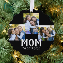 Mom Established モダンスクリプト ブラック 3 枚写真 オーナメントカード
