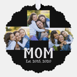 Mom Established モダンスクリプト ブラック 3 枚写真 オーナメントカード