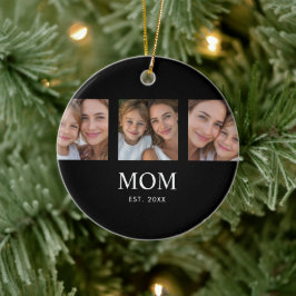 Mom Established モダンスクリプト ブラック 3 枚写真 セラミックオーナメント