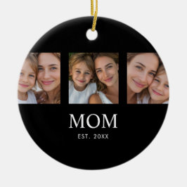 Mom Established モダンスクリプト ブラック 3 枚写真 セラミックオーナメント