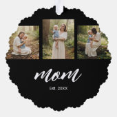Mom Established モダンスクリプト 3 枚の写真 オーナメントカード (裏面)