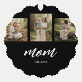 Mom Established モダンスクリプト 3 枚の写真 オーナメントカード (正面)