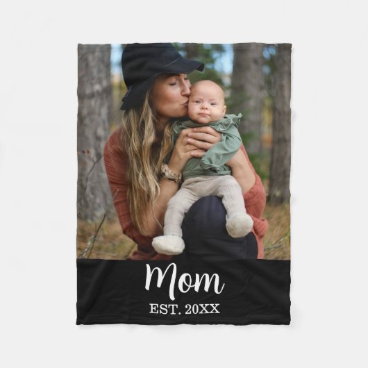 Mom Established 写真 母の日 フリースブランケット (正面)