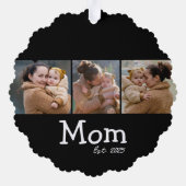 Mom Established 太字テキスト 3 写真 ブラック オーナメントカード (裏面)