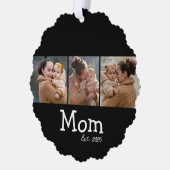 Mom Established 太字テキスト 3 写真 ブラック オーナメントカード (左)