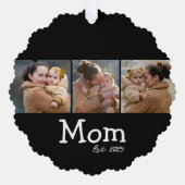 Mom Established 太字テキスト 3 写真 ブラック オーナメントカード (正面)