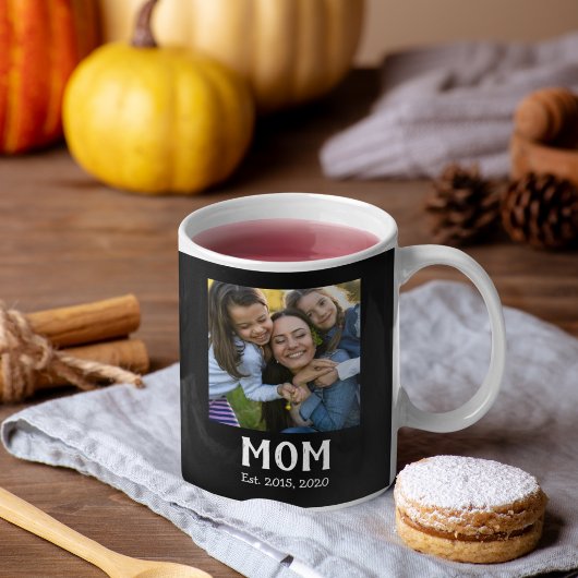 Mom Established 文字体 ブラック 3 枚写真 コーヒーマグカップ