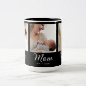 Mom Established 文字体 黒 3 写真 ツートーンマグカップ (中央)