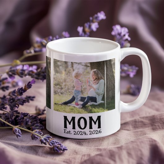 Mom Established 文字 黒 3枚写真入り コーヒーマグ コーヒーマグカップ
