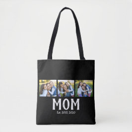 Mom Established 文字 黒 3 写真 トートバッグ
