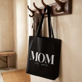 Mom Established 新しいママへのギフト 白いタイポグラフィ トートバッグ