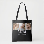 MOM Established 白いタイポグラフィー 3枚の写真 トートバッグ (正面)