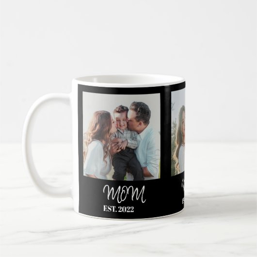 Mom Established、白い文字入り、3枚の写真入りマグカップ コーヒーマグカップ (左)
