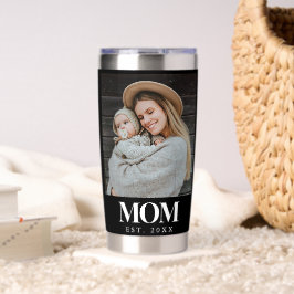 Mom Established 白色タイポグラフィー写真ギフト 保温保冷タンブラー