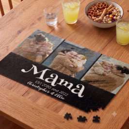 Mom Established 遊び心あふれるボールドテキスト 3 写真 ブラック ジグソーパズル
