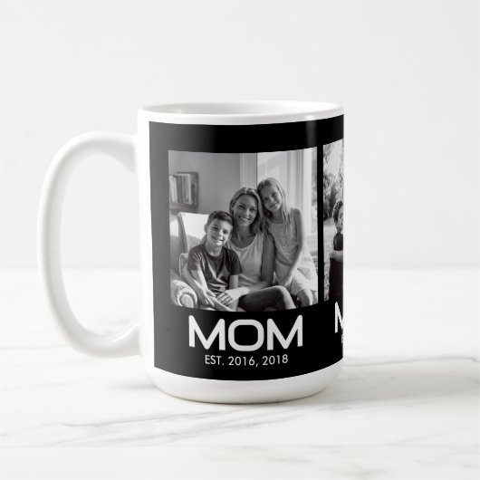 Mom Established 黒 3 写真 コーヒーマグカップ (左)