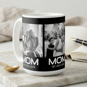 Mom Established 黒 3 写真 コーヒーマグカップ