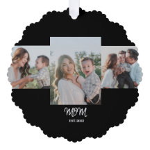 Mom Established、3枚の写真のオーナメントカード