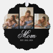 Mom Established Black Elegant Script 3 Photo オーナメントカード (裏面)