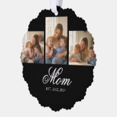 Mom Established Black Elegant Script 3 Photo オーナメントカード (左)