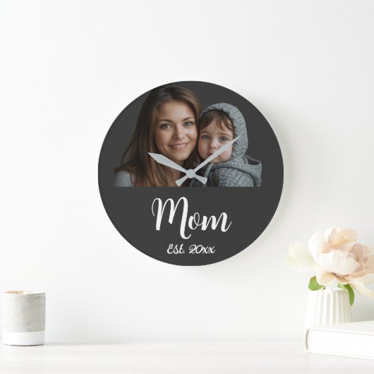 Mom Established Black Modern Script Clock ラージ壁時計 (ホーム)