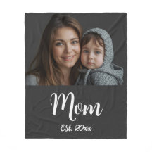 Mom Established Black Modern Script Fleece Blanket