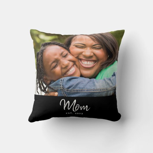 Mom Established Black Modern Script Photo クッション (裏面)