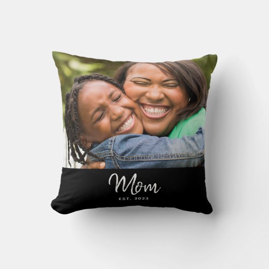 Mom Established Black Modern Script Photo  クッション (正面)