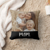 Mom Established Black Modern Script Photo クッション (ブランケット)