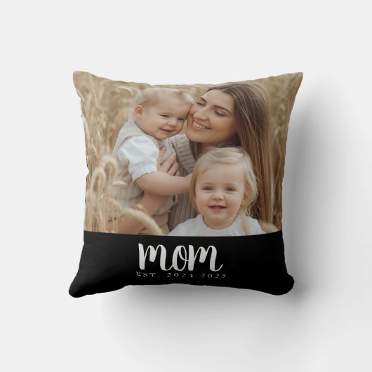 Mom Established Black Modern Script Photo クッション (裏面)