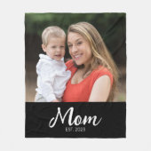 Mom Established Black Modern Script Photo  フリースブランケット (正面)