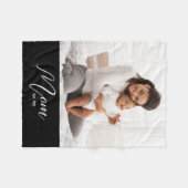 Mom Established Black Modern Script Photo フリースブランケット (正面(横))
