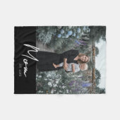 Mom Established Black Modern Script Photo フリースブランケット (正面(横))