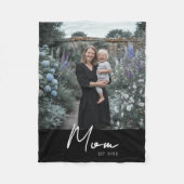 Mom Established Black Modern Script Photo フリースブランケット (正面)