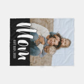 Mom Established Black Modern Script Photo フリースブランケット (正面(横))