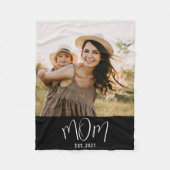 Mom Established Black Modern Script Photo フリースブランケット (正面)