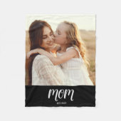 Mom Established Black Modern Script Photo フリースブランケット (正面)