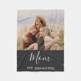 Mom Established Black Modern Script Photo  フリースブランケット