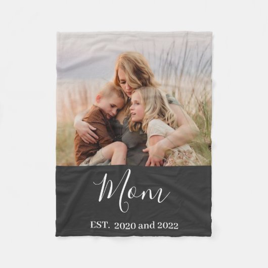 Mom Established Black Modern Script Photo  フリースブランケット (正面)