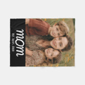 Mom Established Black Modern Script Photo フリースブランケット (正面(横))