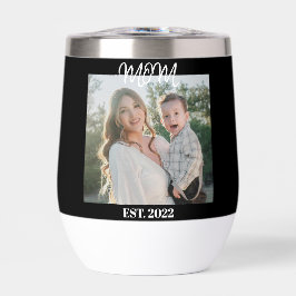 Mom Established, Black Script, Photo Wine Tumbler