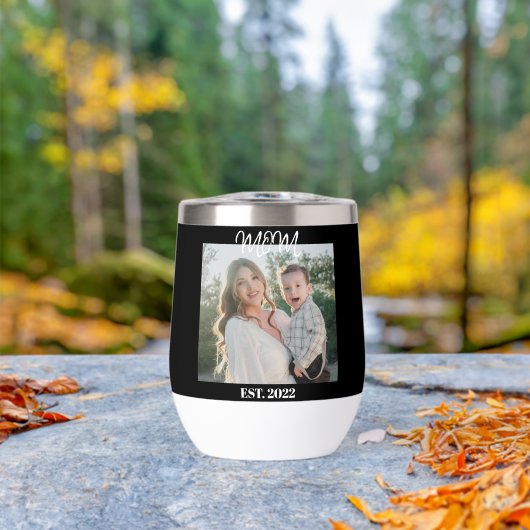 Mom Established, Black Script, Photo Wine Tumbler (アウトドア (回転後))